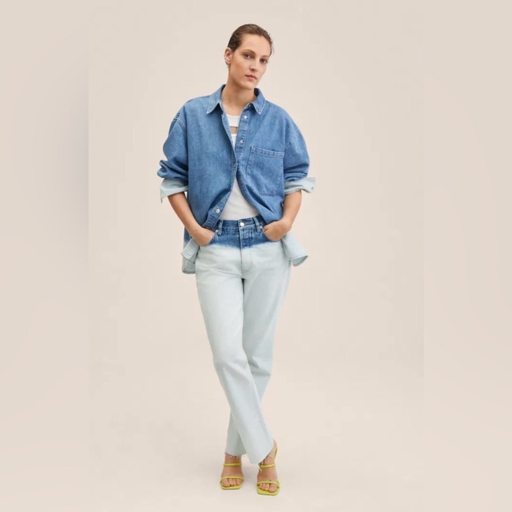 MNG|Mango Two-Tone Blue and White Women Jeans in relaxed straight leg•••Size 6